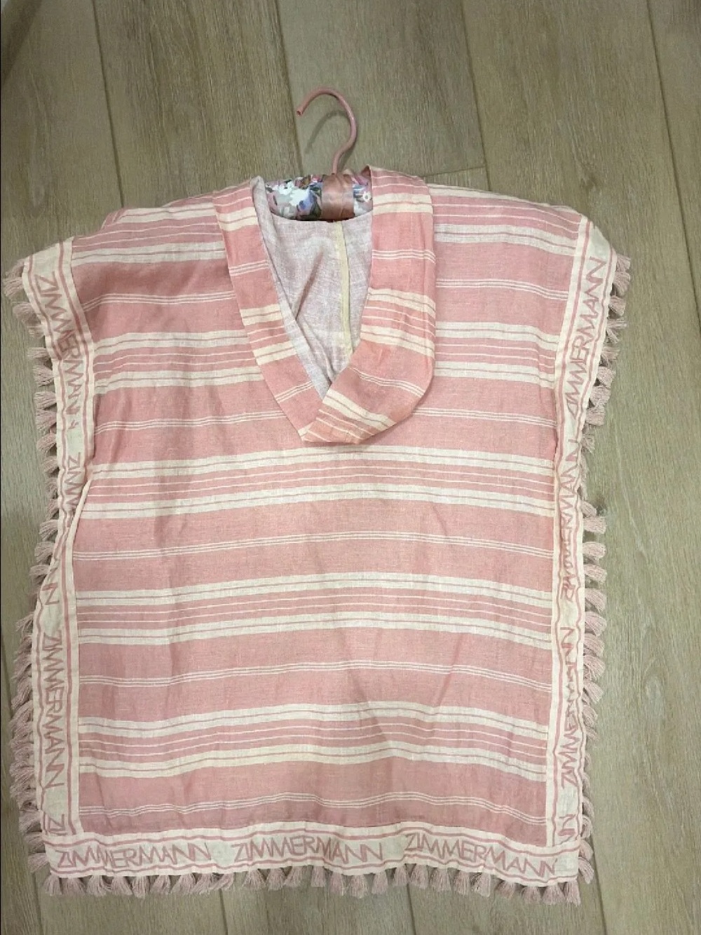 Zimmermann Blush Pink and Cream Striped V-Neck Tunic